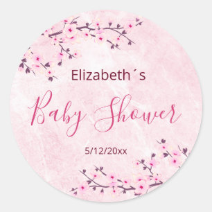 Cherry Blossoms Pink Girl Baby Shower  Classic  Round Sticker