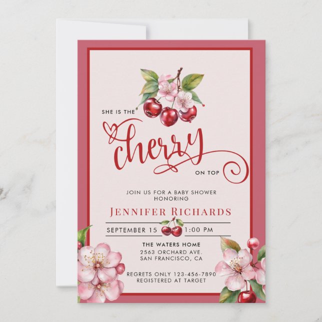  Cherry Blossoms | Pink Girl Baby Shower Invitation (Front)