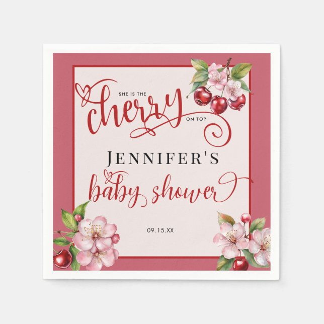  Cherry Blossoms | Pink Girl Baby Shower Napkin (Front)