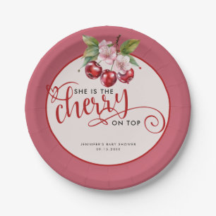 Cherry Blossoms Pink Girl Baby Shower Paper Plate