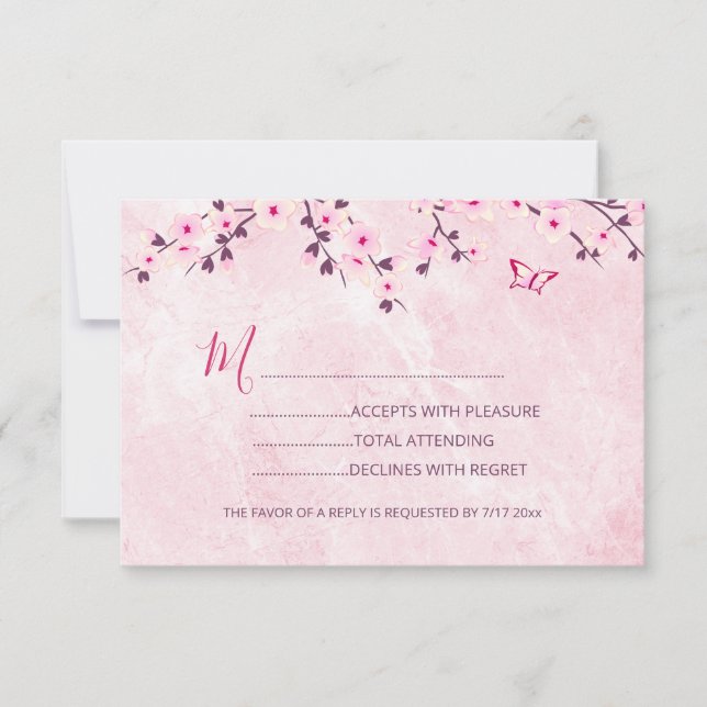 Cherry Blossoms  Pink  Girl Baby Shower RSVP Card (Front)