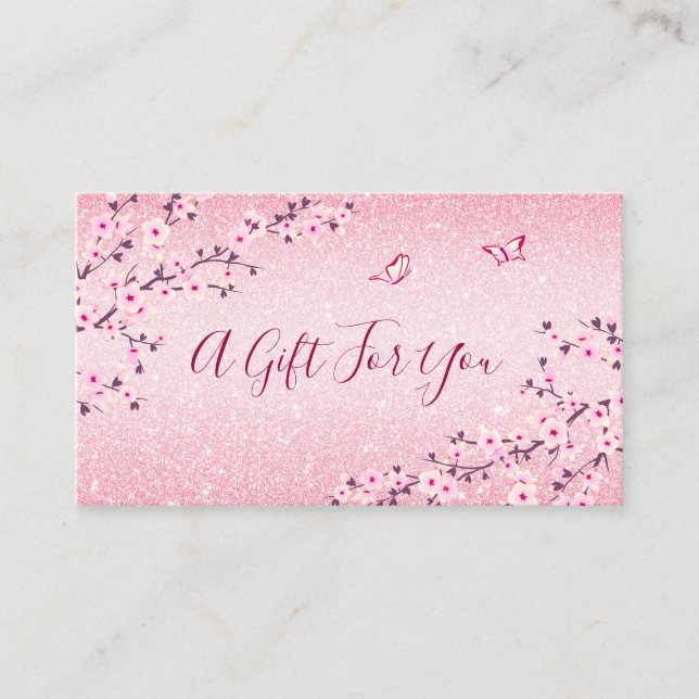 Cherry Blossoms Pink Glitter Gift Card (Front)