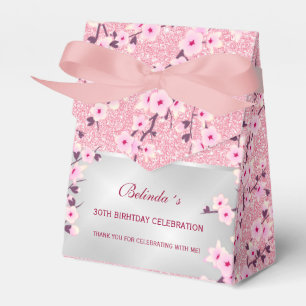 Cherry Blossoms Pink Glitter Thank Your Birthday Favour Box