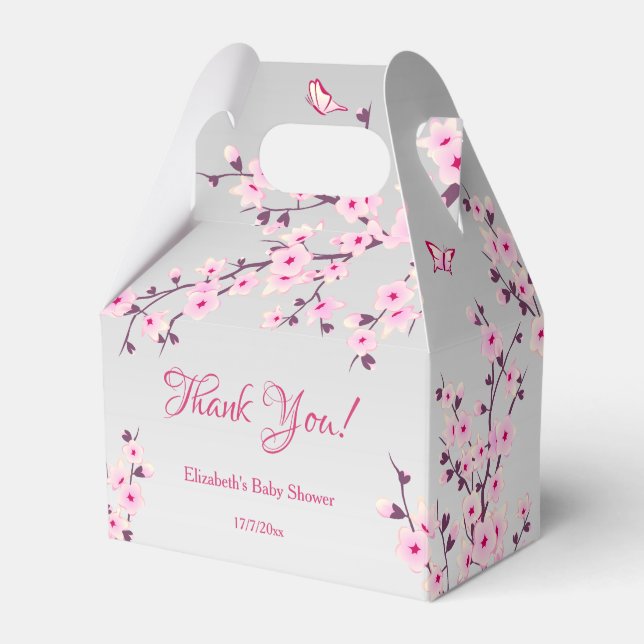 Cherry Blossoms Pink Gray | Baby Shower Thank You Favour Box (Front Side)