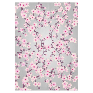 Cherry Blossoms Pink Grey  Asia Floral Tablecloth