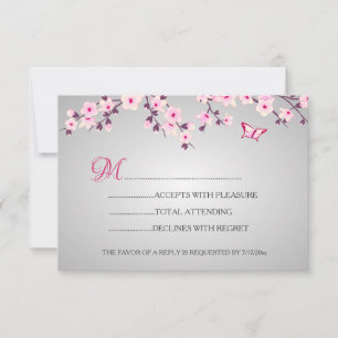Cherry Blossoms  Pink Grey Baby Shower RSVP