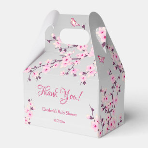Cherry Blossoms Pink Grey Baby Shower Thank You Favour Box