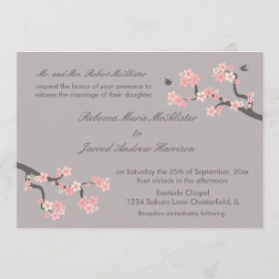 Cherry Blossoms pink/grey Landscape Invite