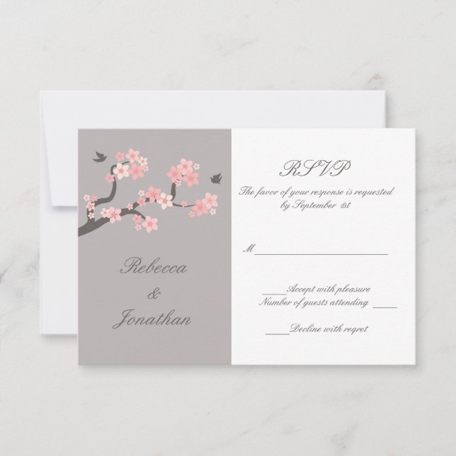Cherry Blossoms pink/grey RSVP (Front)