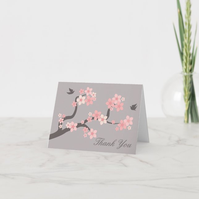 Cherry Blossoms pink/grey Thank You Card (Front)