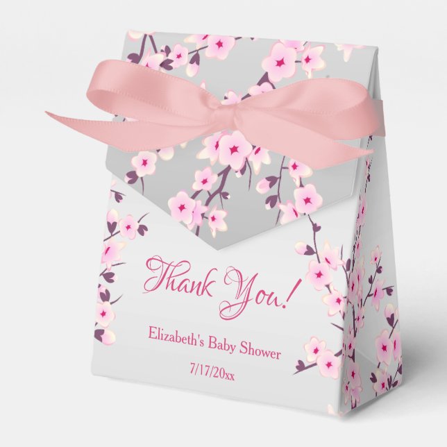 Cherry Blossoms Pink Grey Thank You Favour Box (Front Side)