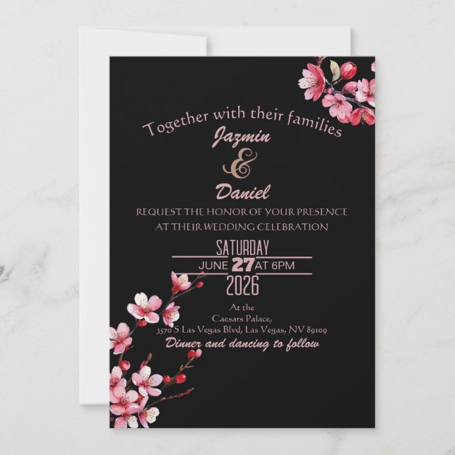 Cherry Blossoms Pink Red Watercolor Invitation (Front)