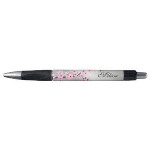 Cherry Blossoms  Pink Silver Monogram