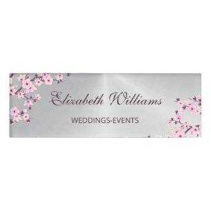 Cherry Blossoms Pink Silver  Name Tag