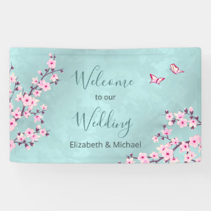 Cherry Blossoms Pink Turquoise Banner