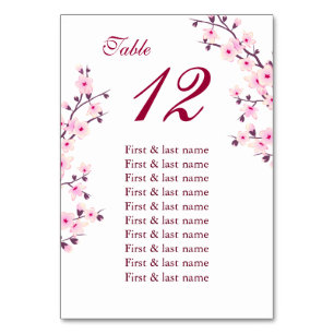Cherry Blossoms Pink Wedding Guest Names  Table Number