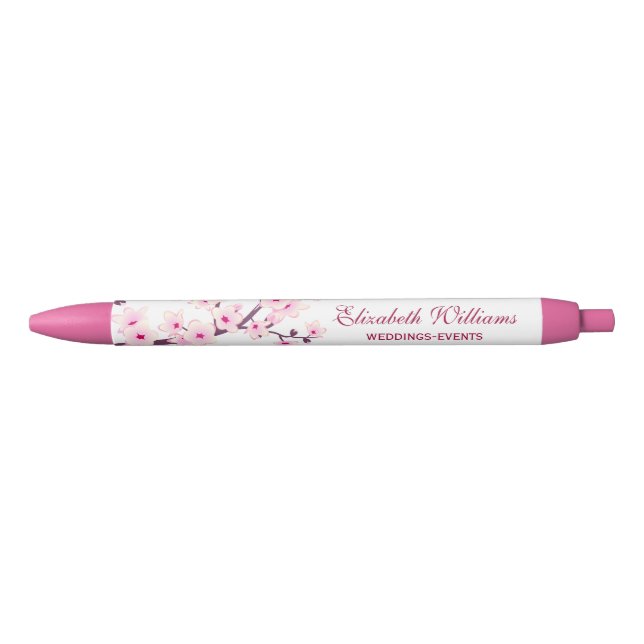 Cherry Blossoms Pink White Business  Black Ink Pen (Front)