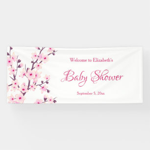 Cherry Blossoms Pink White   Custom Baby Shower Banner