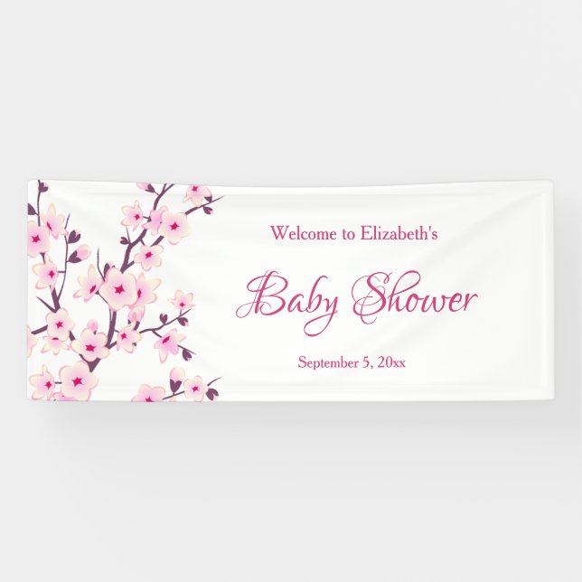 Cherry Blossoms Pink White | Custom Baby Shower Banner (Horizontal)