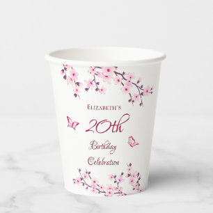 Cherry Blossoms Pink White Custom Birthday Paper Cups