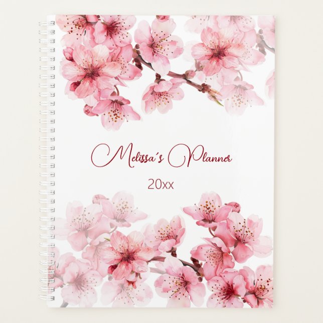 Cherry Blossoms Pink White Custom Planner (Front)