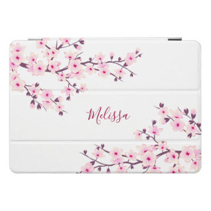 Cherry Blossoms Pink White Floral Monogram iPad Pro Cover