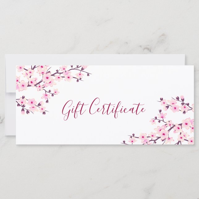 Cherry Blossoms Pink White Gift Certificate (Front)