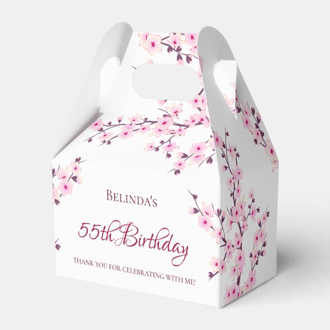 Cherry Blossoms Pink White Thank You Birthday   Favour Box (Front Side)