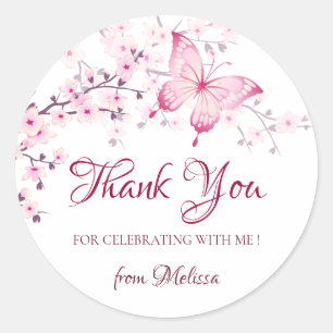 Cherry Blossoms Pink White Thank You Classic Round Sticker