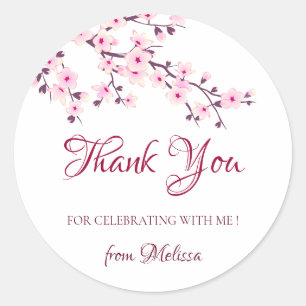 Cherry Blossoms Pink White Thank You Classic Round Sticker