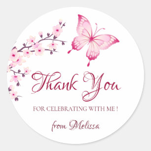 Cherry Blossoms Pink White Thank You Classic Round Sticker
