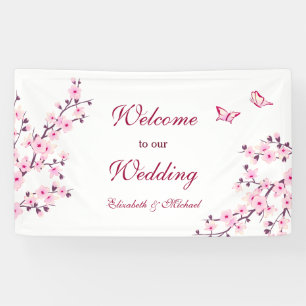 Cherry Blossoms Pink White Wedding   Banner