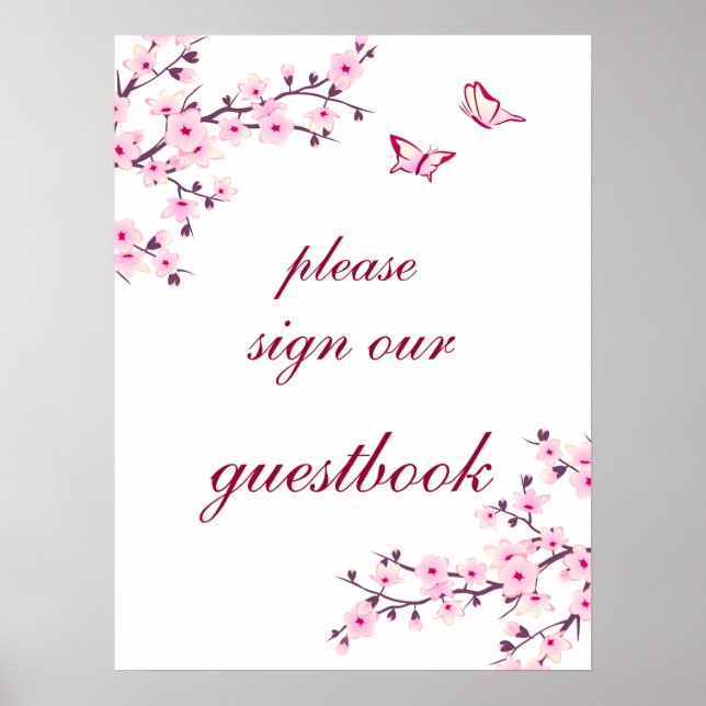 Cherry Blossoms Pink White Wedding Guest Book (Front)