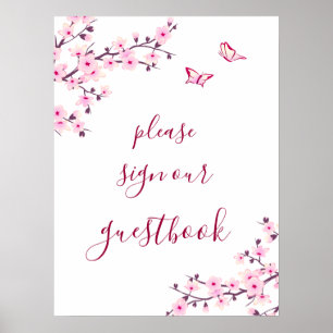 Cherry Blossoms Pink White Wedding Guest Book
