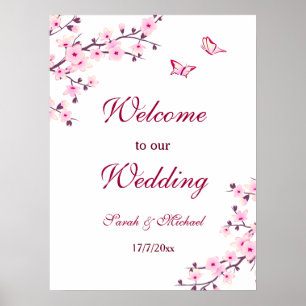 Cherry Blossoms Pink White Wedding Poster