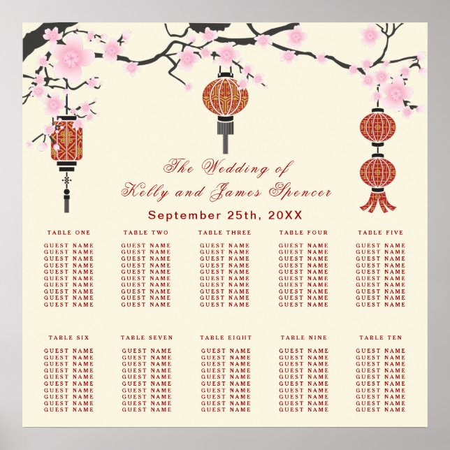 Cherry  Blossoms & Red Lanterns | Seating Chart (Front)