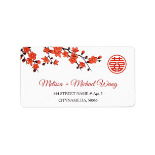 Cherry Blossoms Red White    Chinese Wedding Label