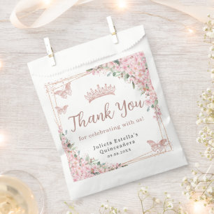 Cherry Blossoms Rose Gold Butterflies Quinceanera Favour Bags