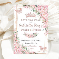 Cherry Blossoms Rose Gold Butterflies Sweet 16