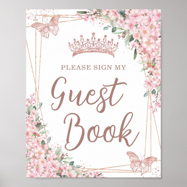 Cherry Blossoms Rose Gold Quinceañera Guest Book (Front)