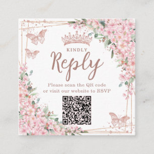 Cherry Blossoms Rose Gold Quinceanera QR Code Enclosure Card