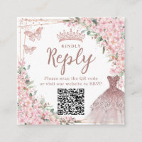 Cherry Blossoms Rose Gold Quinceañera QR Code