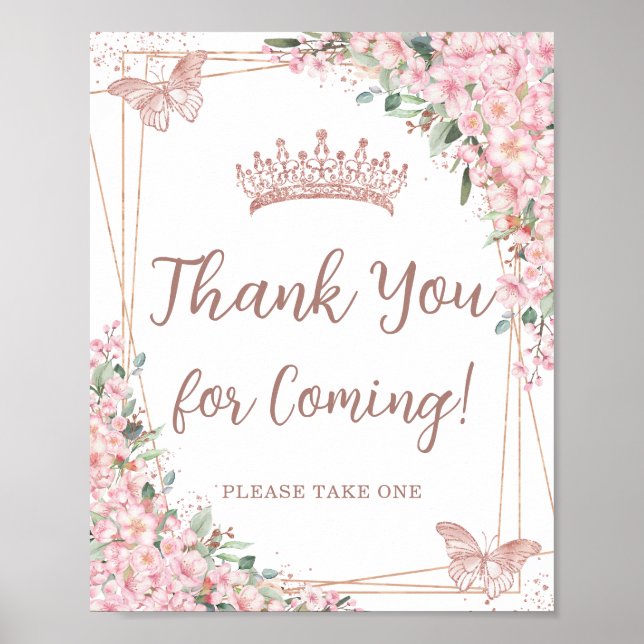 Cherry Blossoms Rose Gold Quinceañera Thank You  Poster (Front)