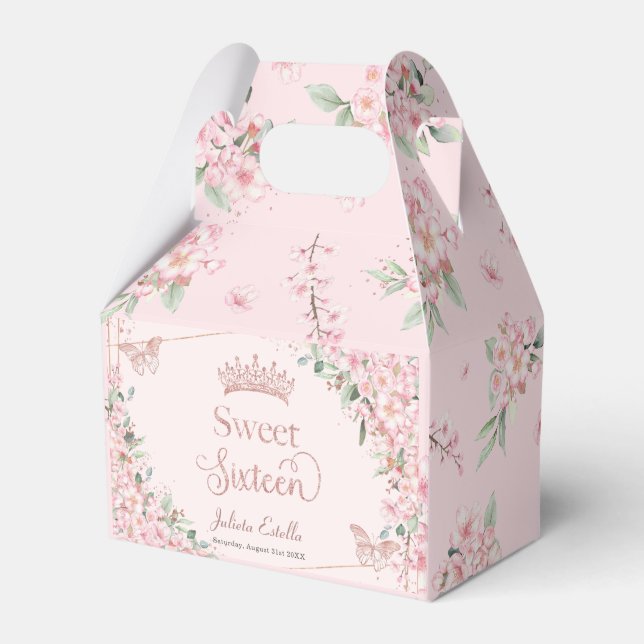 Cherry Blossoms Rose Gold Sweet Sixteen Birthday Favour Box (Front Side)