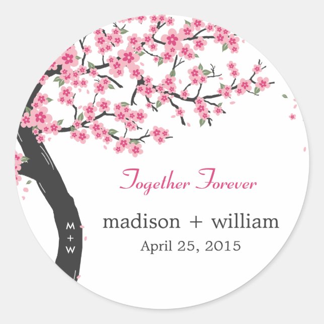Cherry Blossoms Round Favour Sticker (Front)