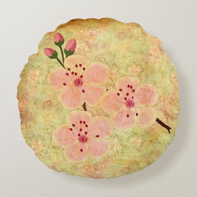 Cherry Blossoms Round Throw PIllow (Front)
