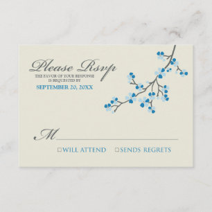 Cherry Blossoms RSVP Card (blue/grey)