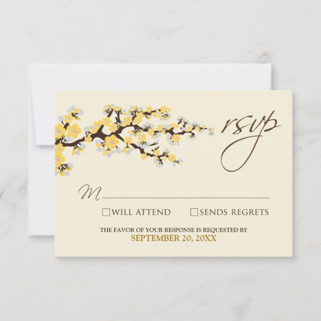 Cherry Blossoms RSVP Card (yellow) (Front)