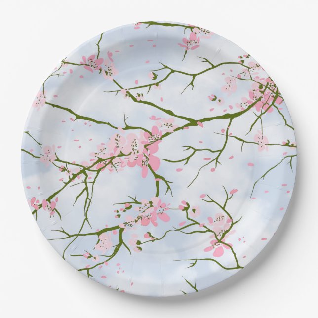 Cherry blossoms Sakura Floral Garden Party Wedding Paper Plate (Front)