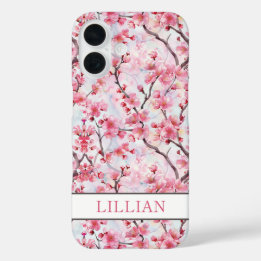 Cherry Blossoms Sakura Monogrammed iPhone 16 Case